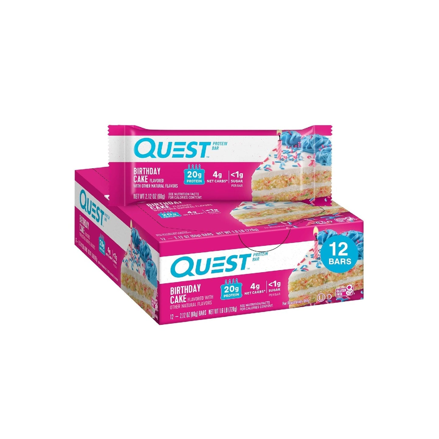 Quest Nutrition Bars, 20g Protein, 1g Sugar, 5g Net Carb, Gluten Free, Keto Friendly, 12 Count