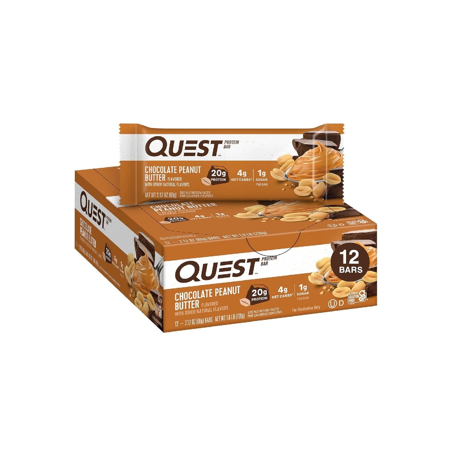 Quest Nutrition  Bars, 20g Protein, 1g Sugar, 5g Net Carb, Gluten Free, Keto Friendly, 12 Count