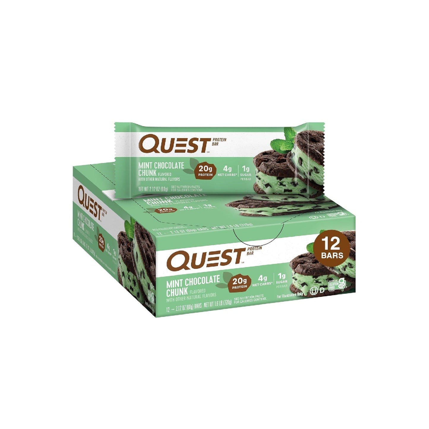 Quest Nutrition  Bars, 20g Protein, 1g Sugar, 5g Net Carb, Gluten Free, Keto Friendly, 12 Count